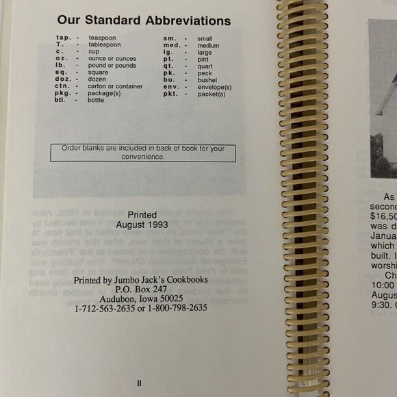 Ross Calvary United Methodist Church Centennial Cookbook 1894-1994 Spiral Bound - Picture 4 of 16